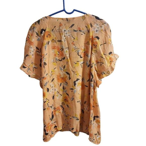 Zac & Rachel NWT 2x Peach Flowy Lace Trim Lightweight Floral Top - Picture 7 of 7